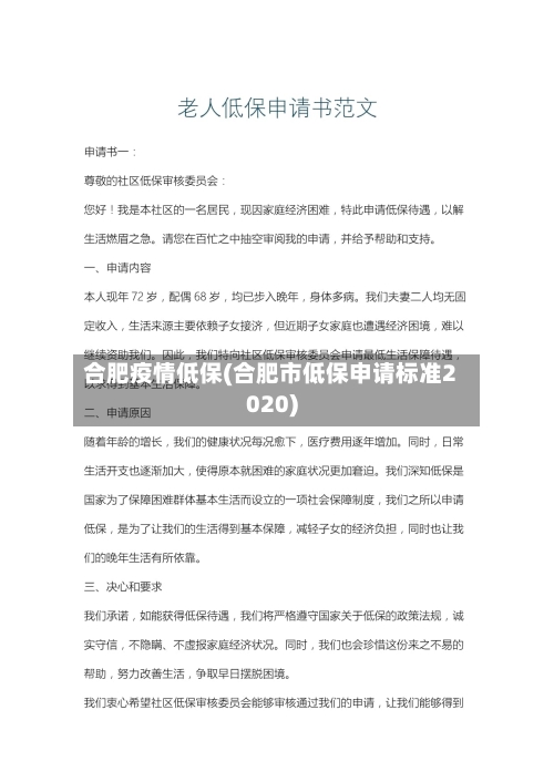 合肥疫情低保(合肥市低保申请标准2020)